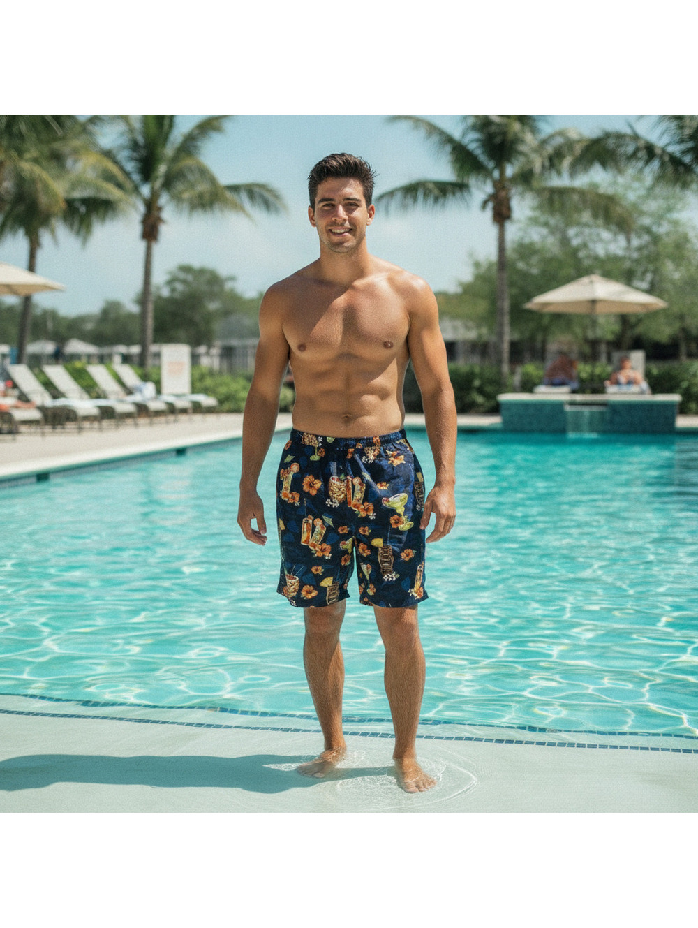 Big Dogs Men's 3XL Navy Blue Tropical Drink Print Swim Trunks